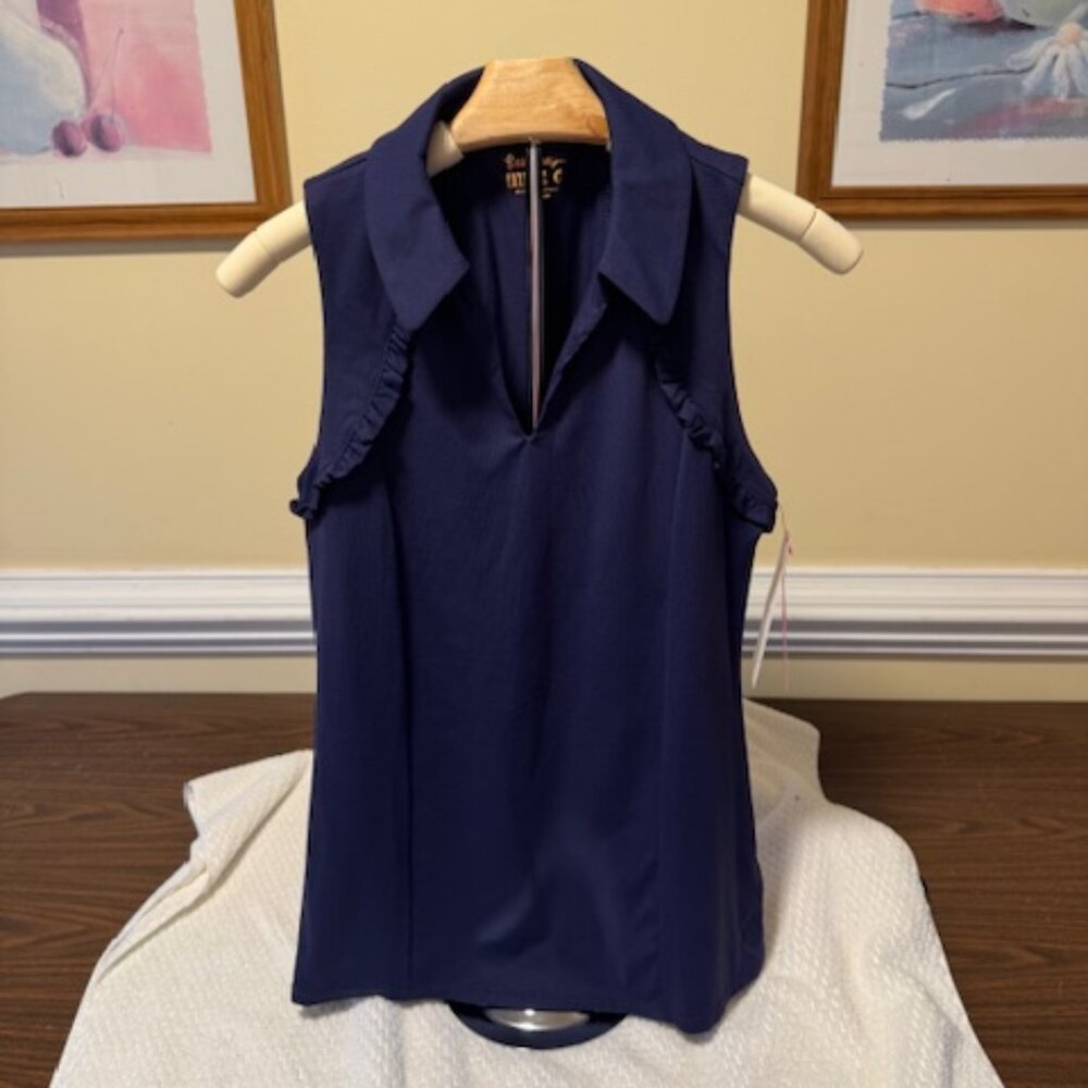 NWT Lilly Pulitzer Luxletic Martina Polo Top Navy UPF 50+ Golf Tank Medium